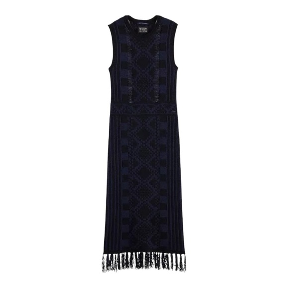 SCOTCH & SODA Black Knit Fringe Midi Hem Dress Size SMALL Sleeveless NWT $178 - Picture 4 of 12